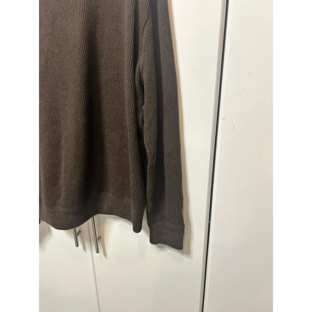 Eddie Bauer Mens XL Brown Striped Quarter Zip Ribbed Knit‎ Pullover Sweater